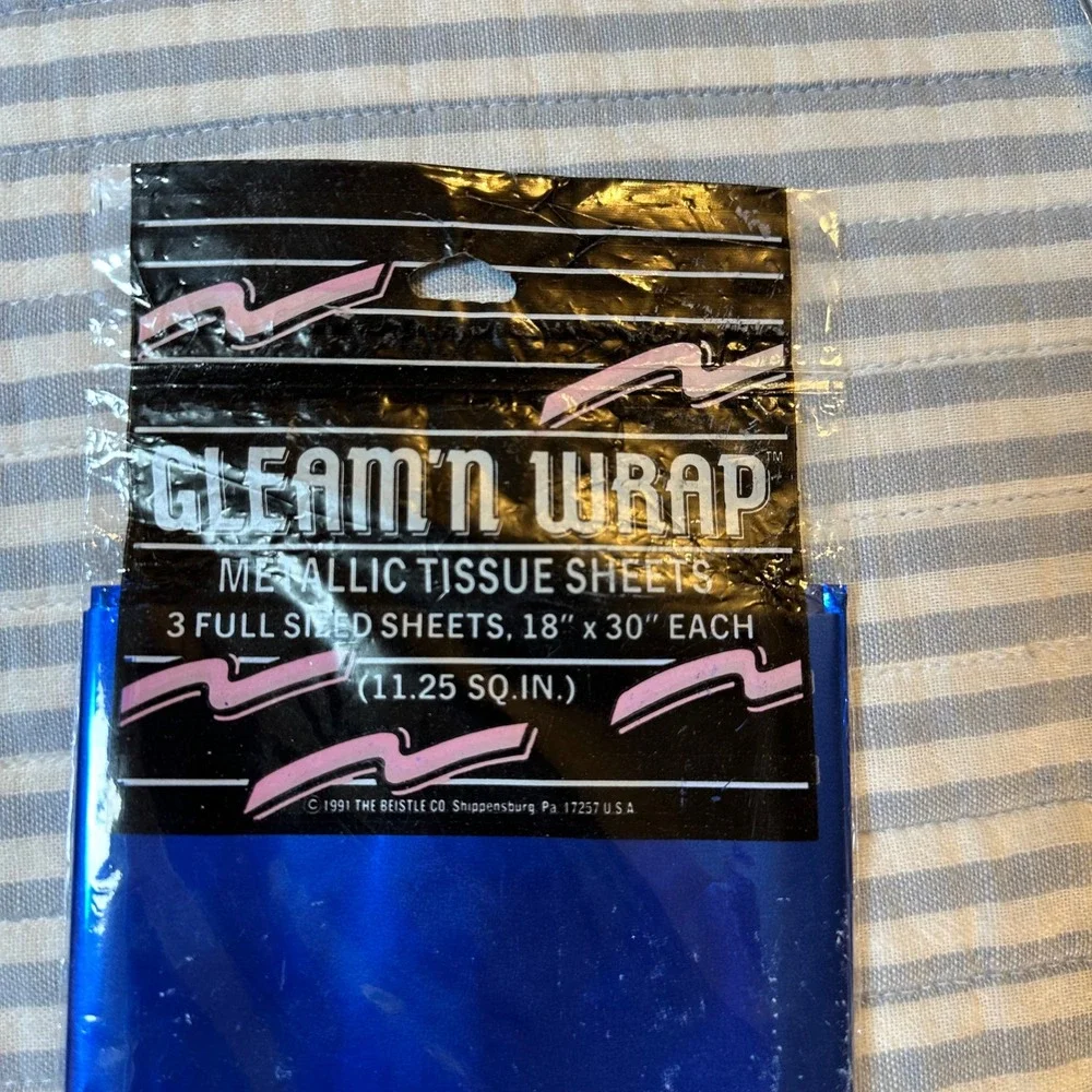 Vintage Beistle Gleam'n Wrap & Bleyer Sparkle Metallic Tissue Paper Blue Silver‎